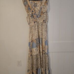 ILLA ILLA Patchwork Maxi Dress in Cream and Blue